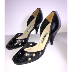 Vintage Buskens peep toe 3 inch leather heels